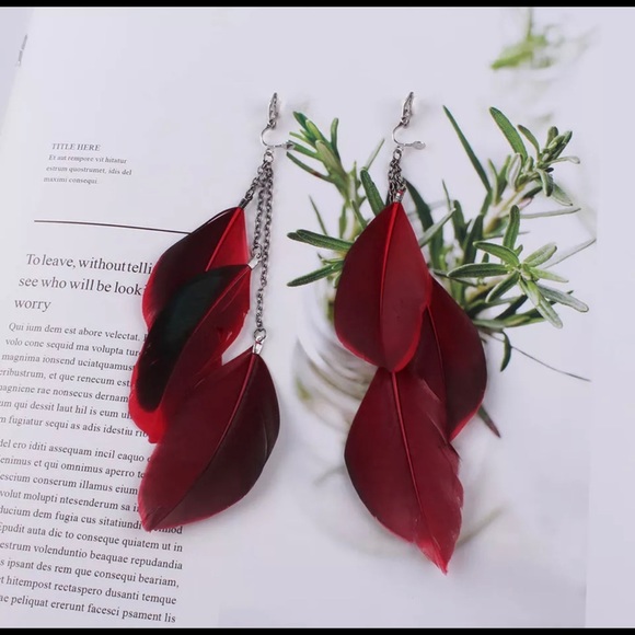 CLIP ON Fashion Red Feather Summer Tassel Earring - Picture 2 of 3